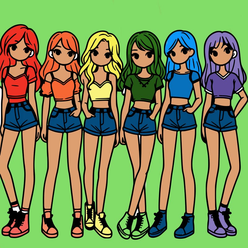 a group of girls wearing crop tops and shorts