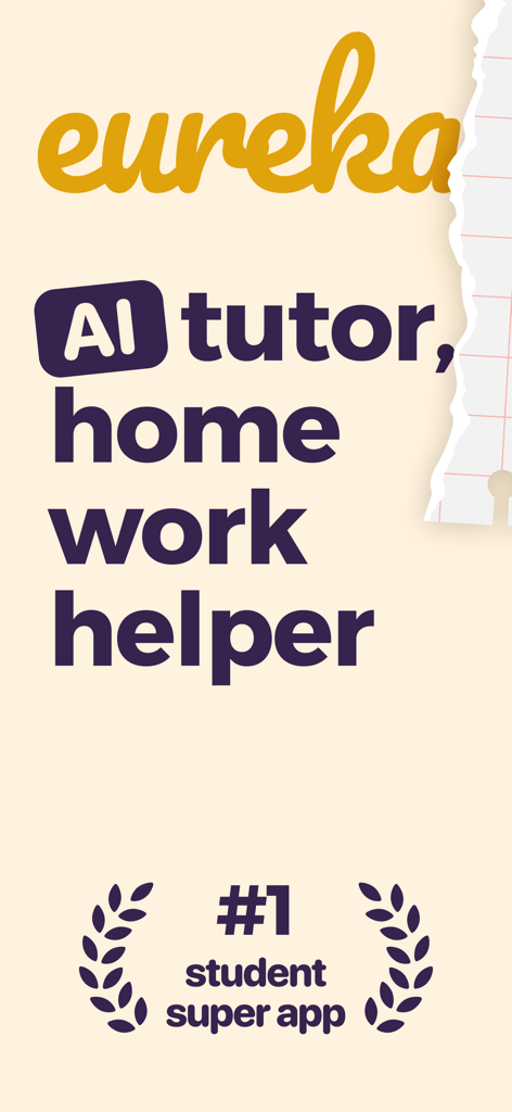 Eureka: Fast Math Solver - Eureka Fast Math Solver promotional screen featuring AI tutor and homework helper text with a number one student super app award badge