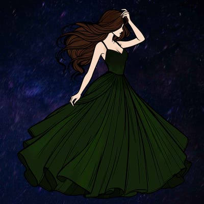 realistic woman with dress flowing in the wind
