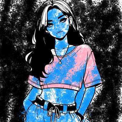 realistic girl witha crop top and baggy pants