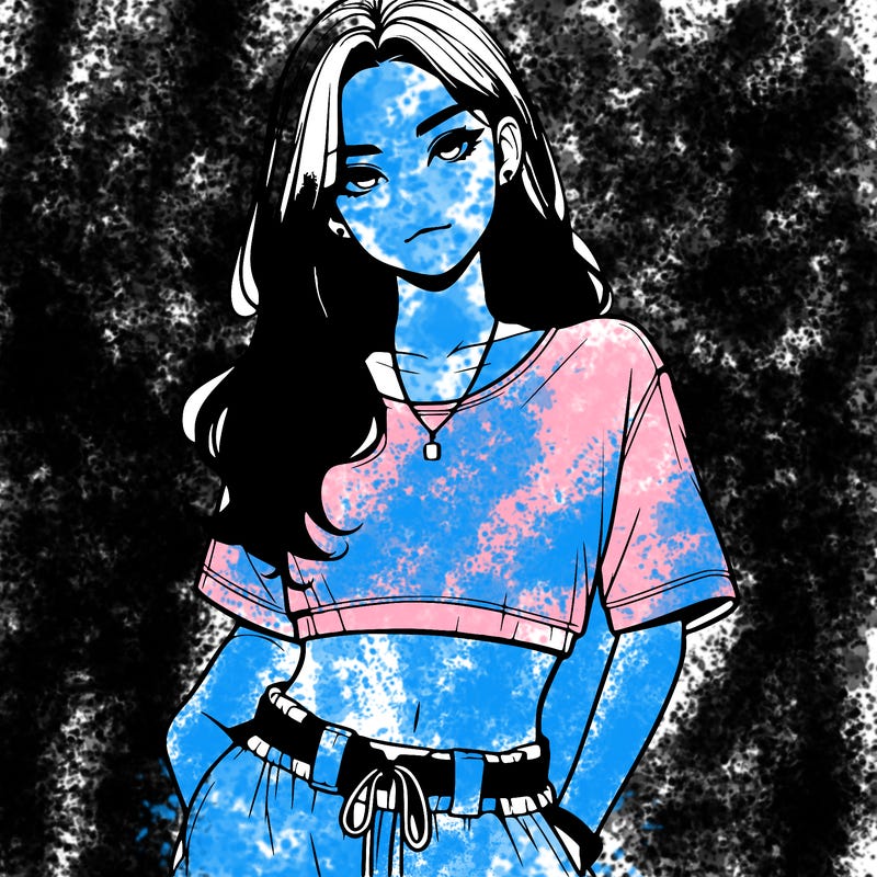 realistic girl witha crop top and baggy pants