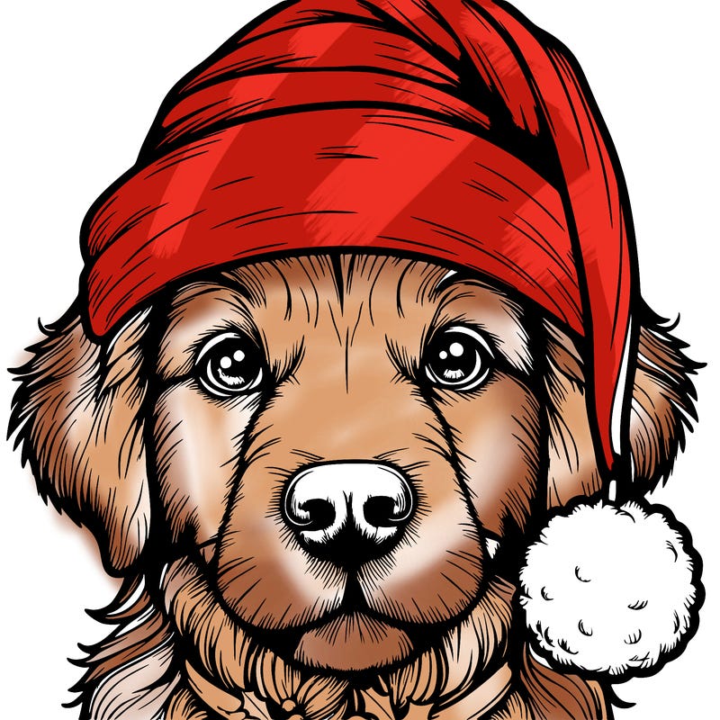 realistic dog with a christmas hat