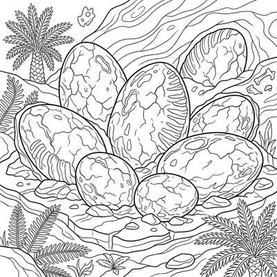 Journey back to the age of dinosaurs with this captivating coloring page featuring fossilized Ceratopsian eggs. Discover the intricate details of these ancient relics, hinting at the mighty creatures like Triceratops they once held.