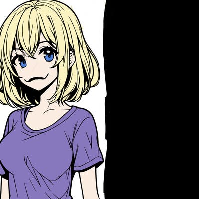 anime girl with shoulder length hair wearing a tee-shirt