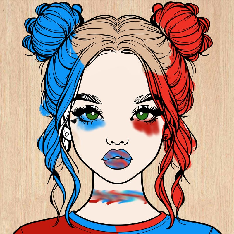 realistic girl with two buns in hair and lips