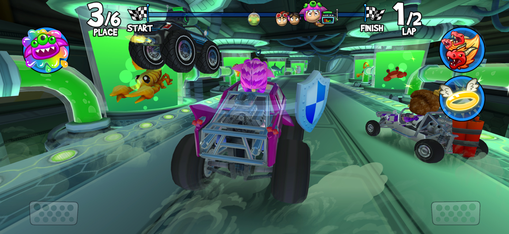 Beach Buggy Racing 2 - Action-packed kart racing gameplay in Beach Buggy Racing 2 showing buggies and powerups in a futuristic laboratory track.