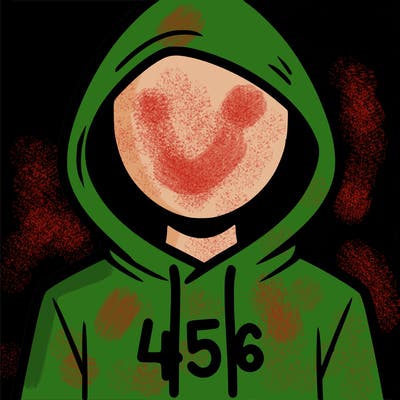 a person with non face waering a hoodie with a 456 symbol