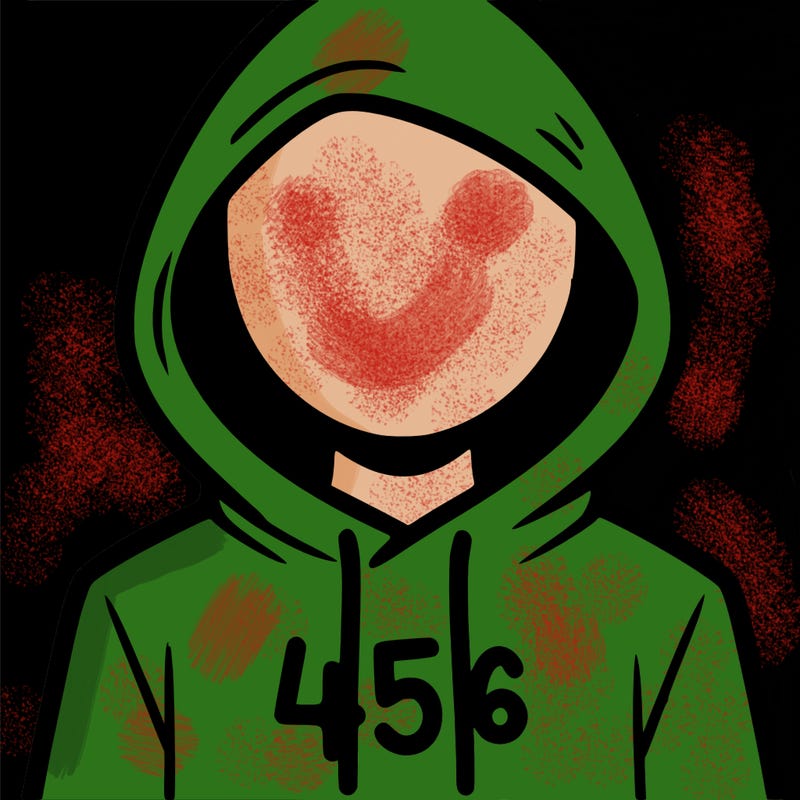 a person with non face waering a hoodie with a 456 symbol