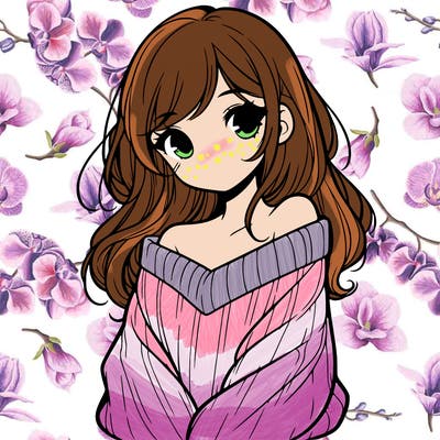 shy pretty girl wearing a sweater that is falling off one shoulder portrait