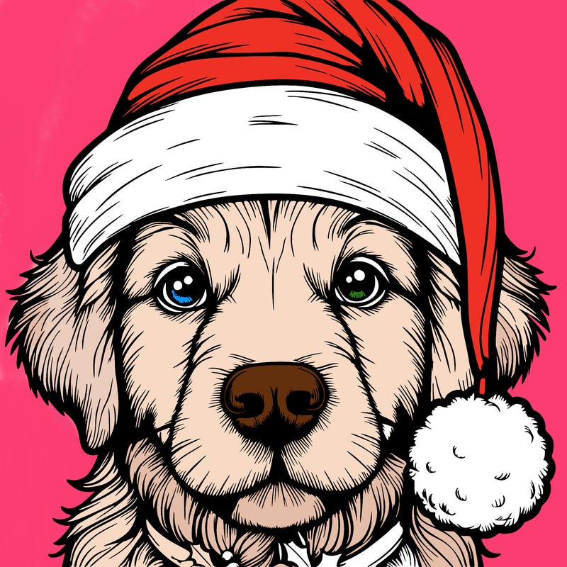 realistic dog with a christmas hat