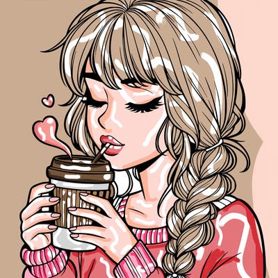 realistic girl drinking coffee