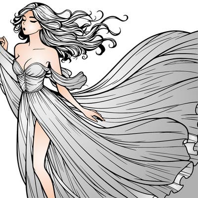 realistic woman in dress flowing the the wind