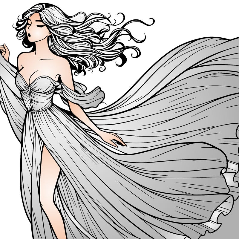 realistic woman in dress flowing the the wind