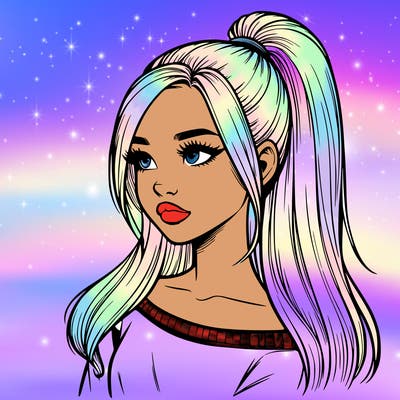 realistic girl with a high ponytail