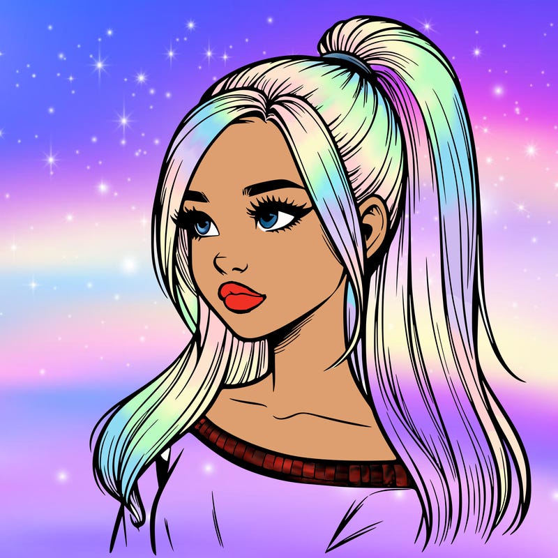 realistic girl with a high ponytail