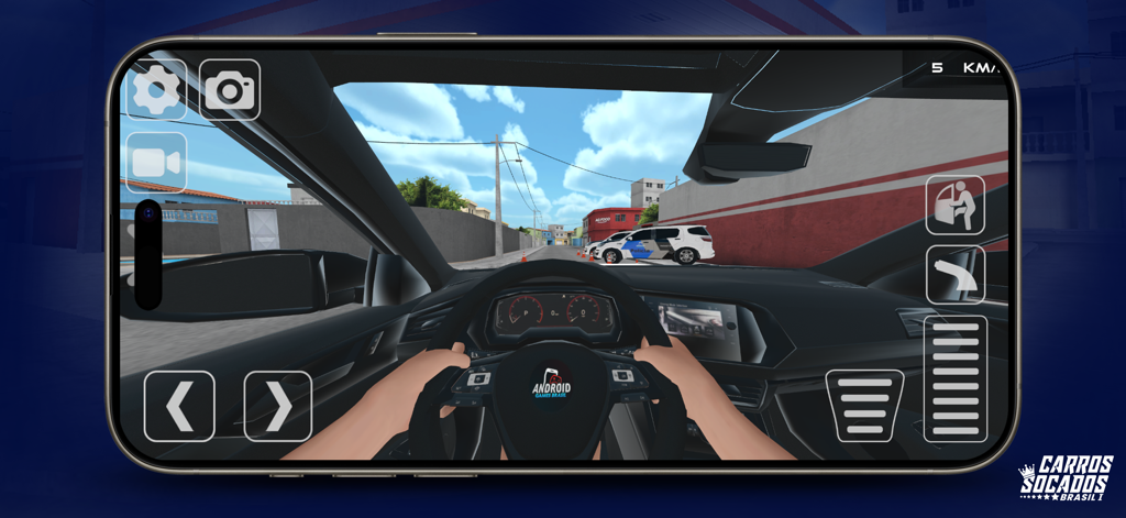 Carros Socados Brasil - Fahransicht aus der Cockpit-Perspektive im mobilen Spiel Carros Socados Brasil.