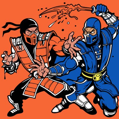 mortal kombat scorpion and sub zero fighting