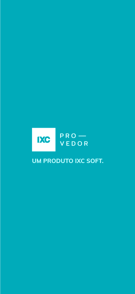 IXC Provedor - Tela de splash do aplicativo móvel IXC Provedor apresentando o logotipo e o nome da empresa em um fundo azul-petróleo