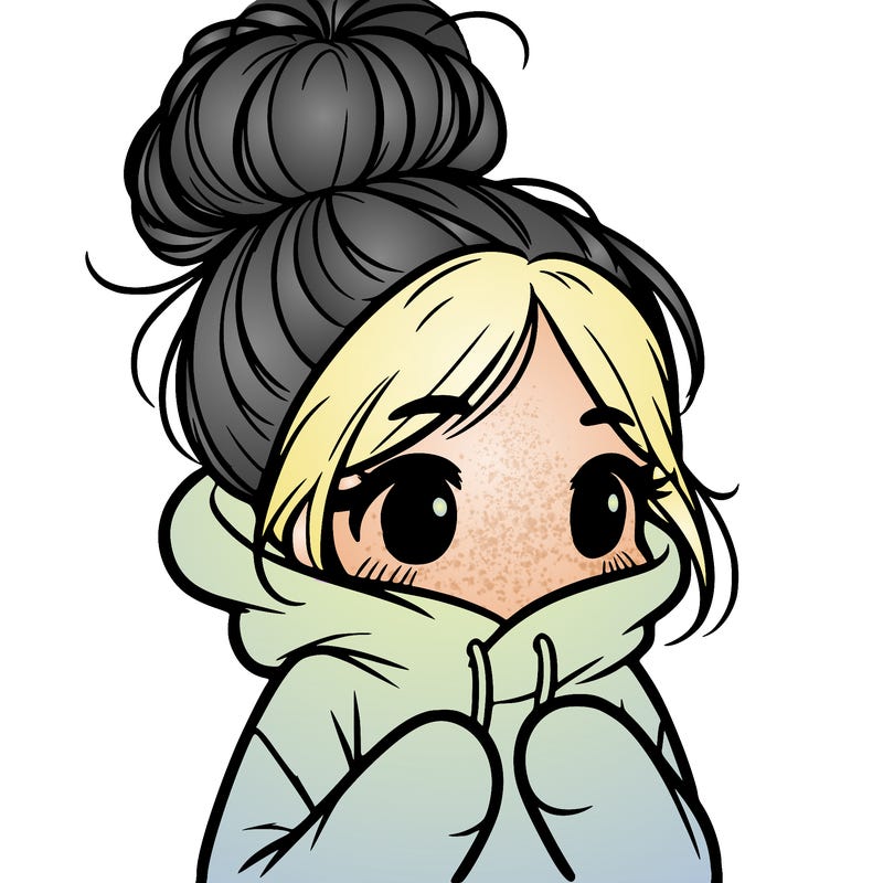 shy girl in big hoodie with messy bun