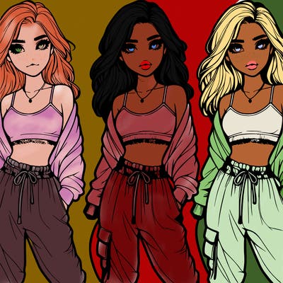 realistic girl in baggy pants and crop top
