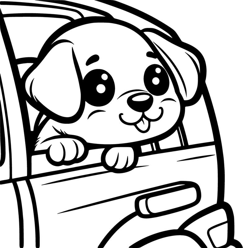 cute puppy sticking head out window of car
