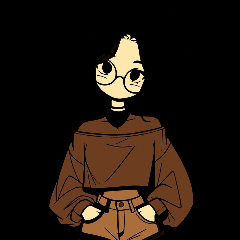 girl with a messy ponytail glasses a baggy crop top and jean shorts