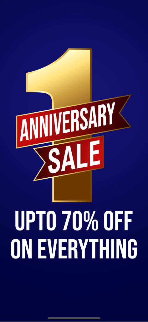 Flitit first anniversary sale banner offering up to 70 percent off on everything