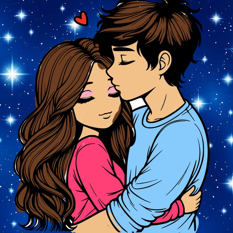 a realistic couple boy and girl hugging and kissing