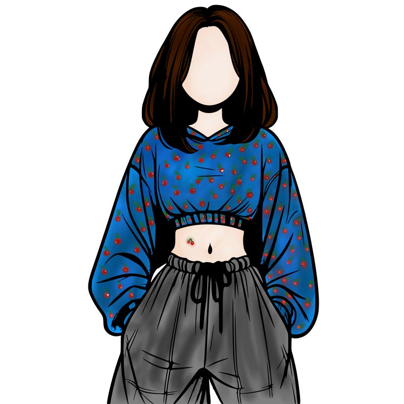 realistic girl faceless with baggy pants and a crop top