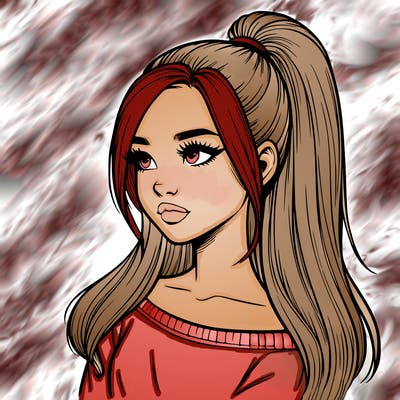 realistic girl with a high ponytail