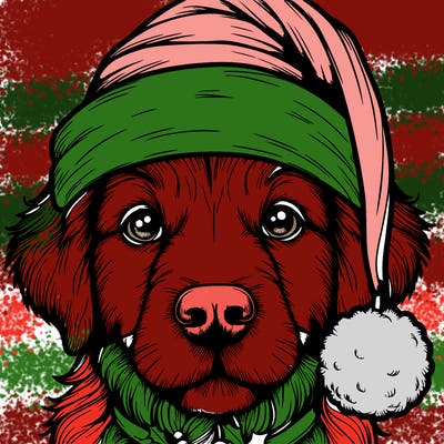 realistic dog with a christmas hat
