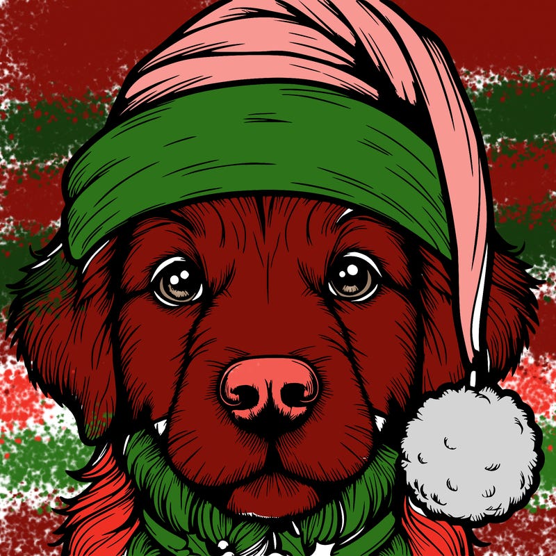 realistic dog with a christmas hat