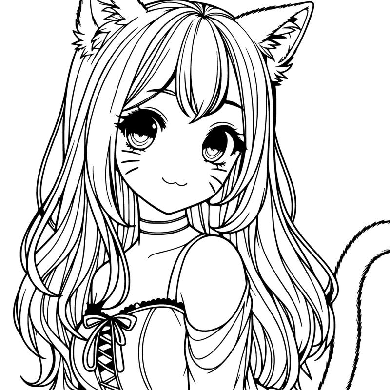 realistic girl with cat ears and a cat tail