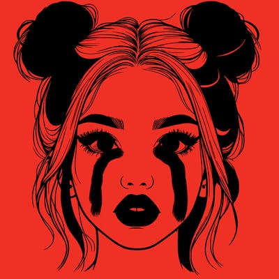 realistic girl with two buns on her hair and lips