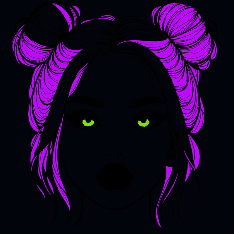 realistic girl with two buns on her hair and lips