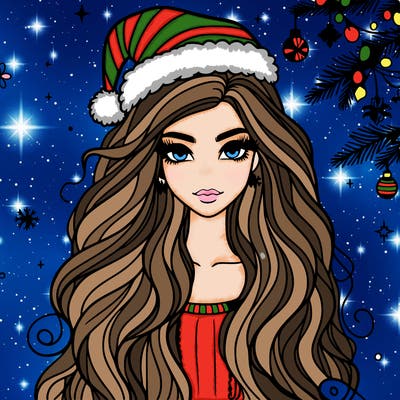 christmas fashionable female model and long hair