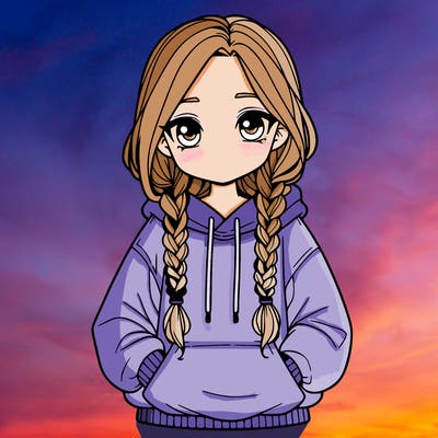 a realistic girl with a oversized hoodie and she has braids