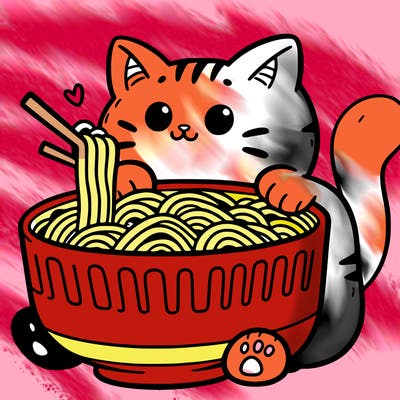 cat with ramen