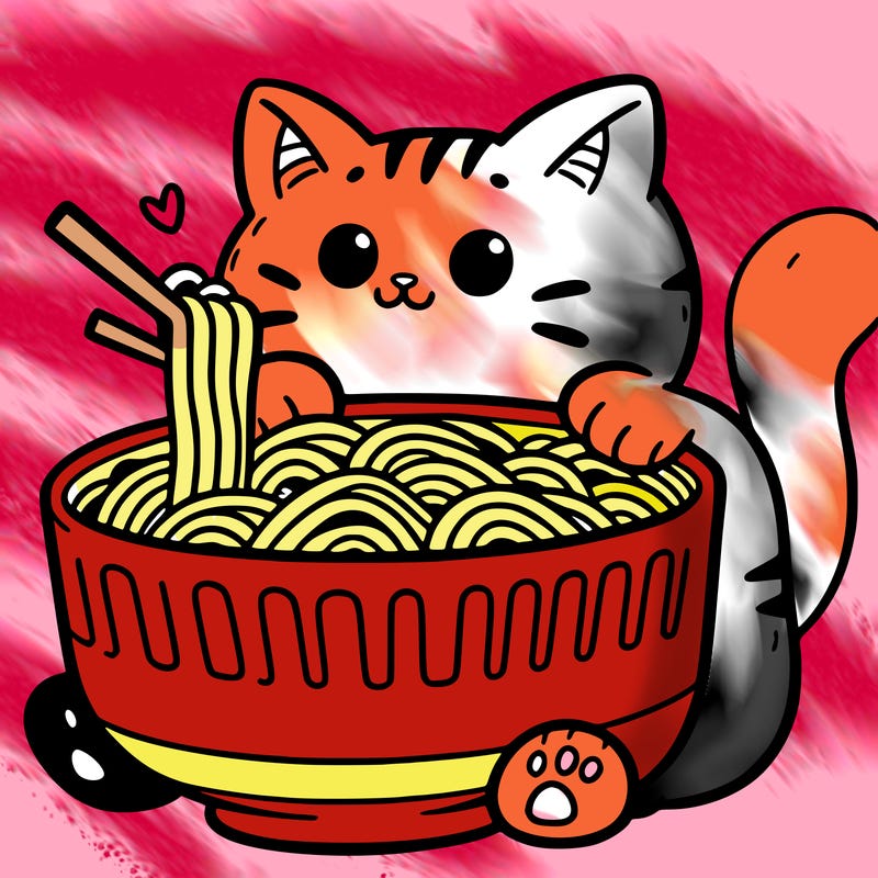 cat with ramen