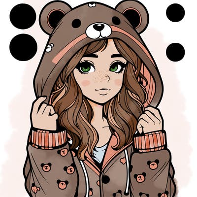 realistic girl in a animal pjs hoodie