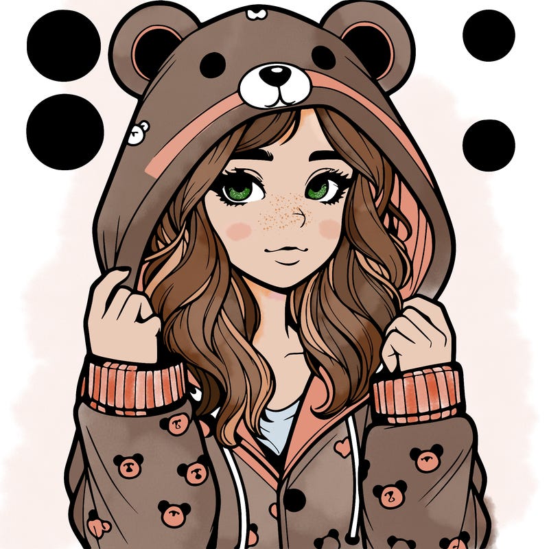 realistic girl in a animal pjs hoodie