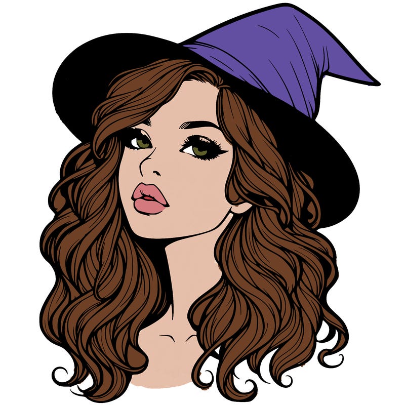 realistic witch girl with wavy hair and lips