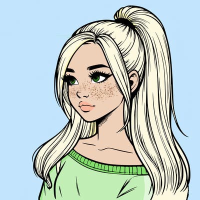 realistic girl with a high ponytail