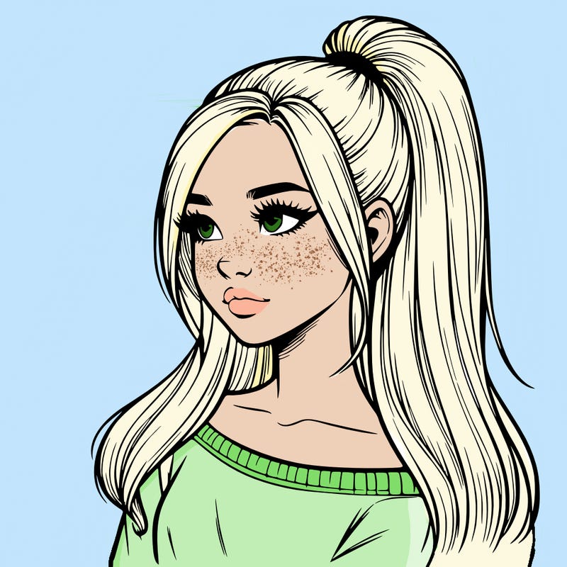 realistic girl with a high ponytail