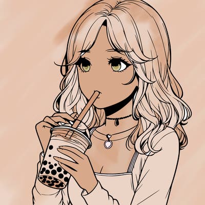 realistic girl drinking boba tea