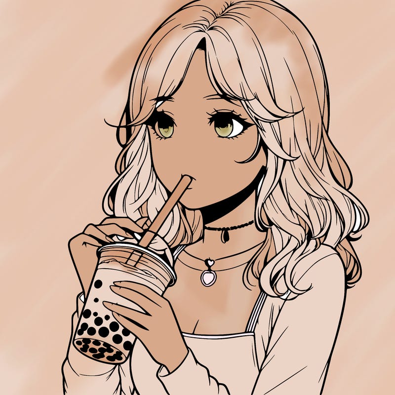 realistic girl drinking boba tea