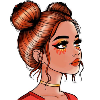 realistic girl with buns on the top of her head