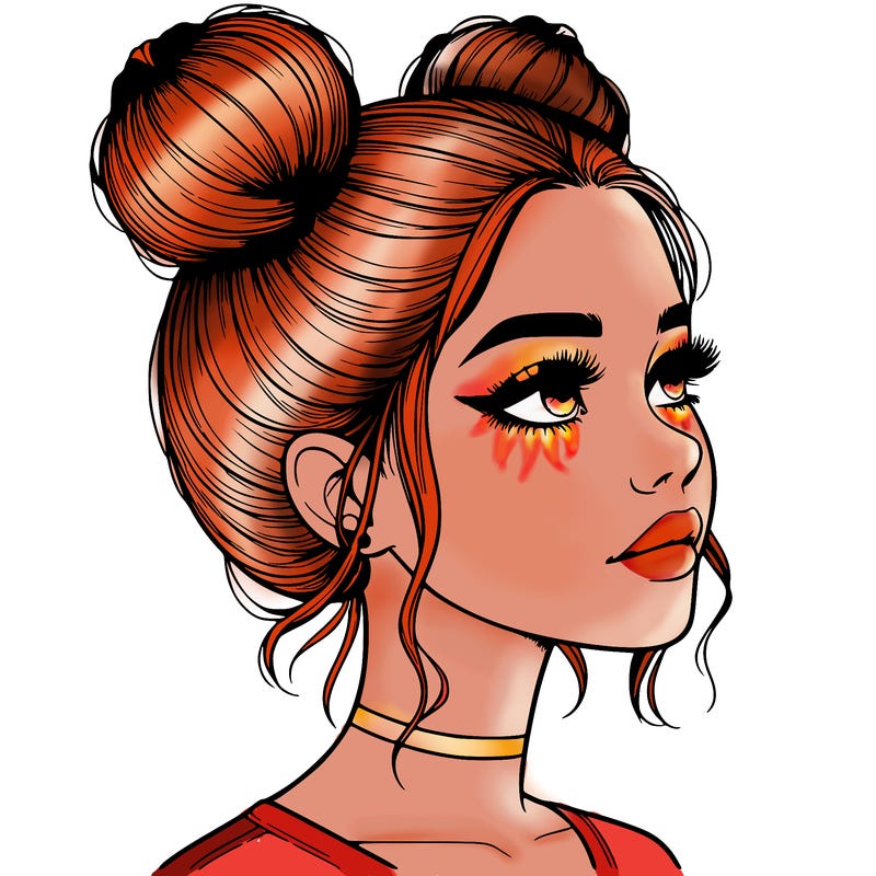 realistic girl with buns on the top of her head
