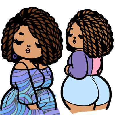 black woman with shoulder length twist chubby