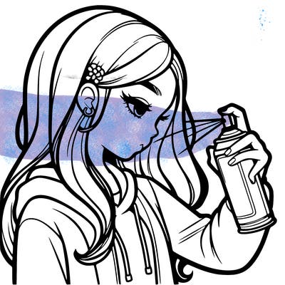 a realistic girl spray painting